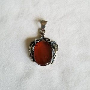 Amber cognac fancy leaf .925 pendant  #885  NWOT
